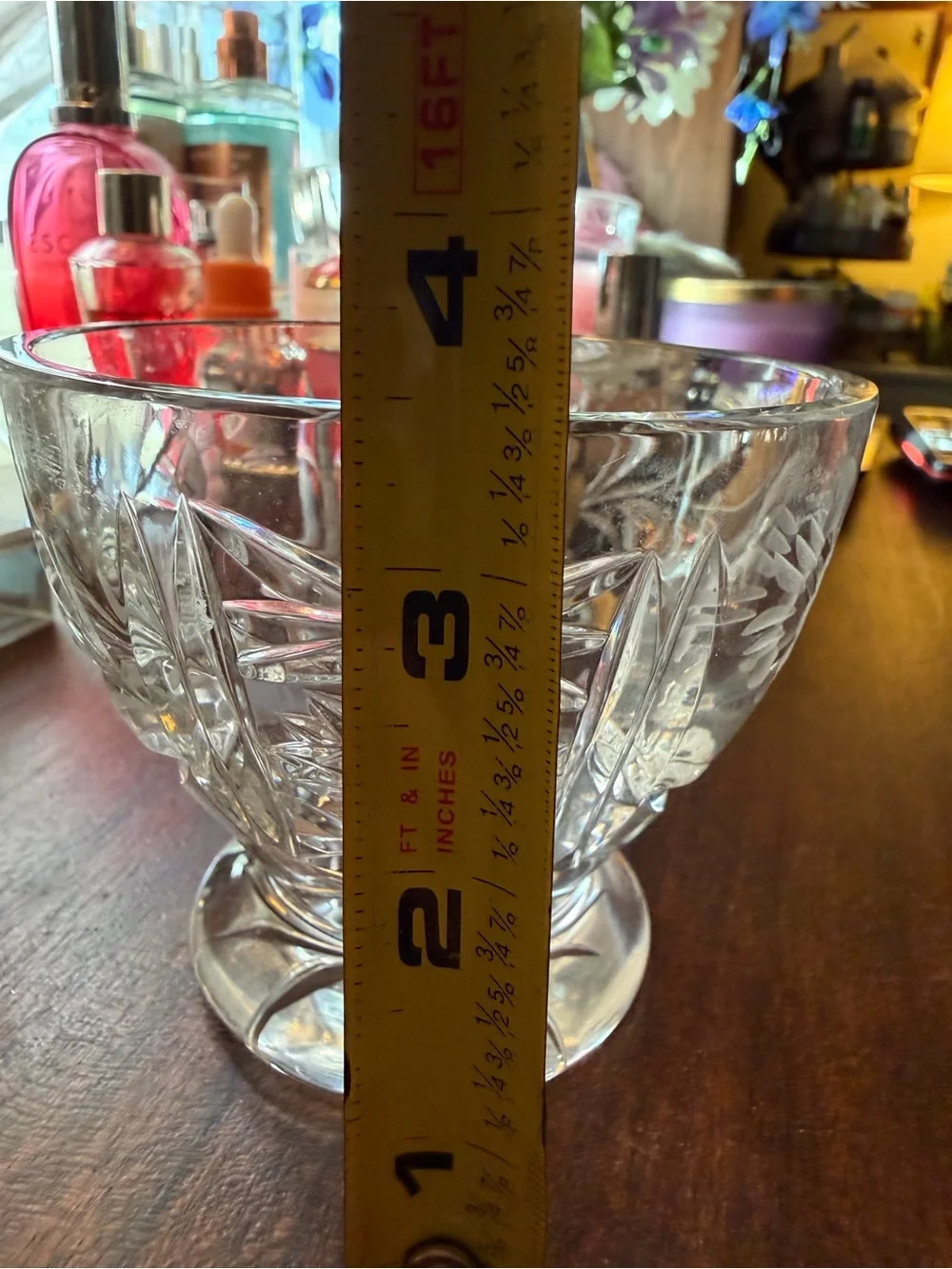 Vintage Crystal Cut Decorative Bowl, starburst pattern